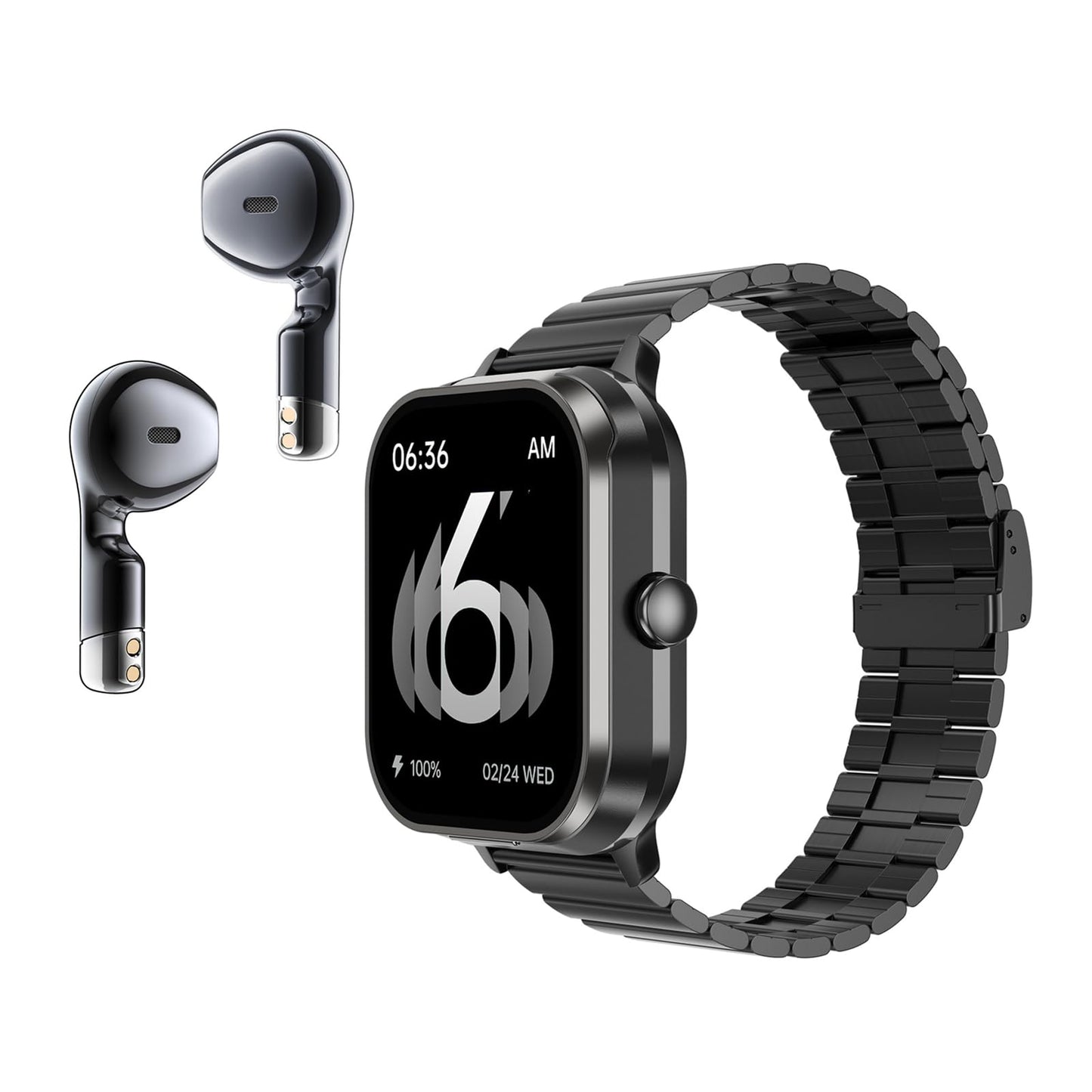 D8Pro 2.01" TFT Smartwatch with Earbuds Smart Watch TWS Wireless Bluetooth Headset Health Monitor Fitness Tracker Bluetooth Call Music Player (Black Steel)